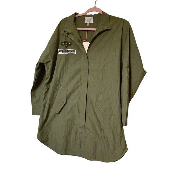 Hayden Army‎ Green Boho Relaxed Bomber Longline Jacket Patches Tiger Graphic S - Picture 3 of 7